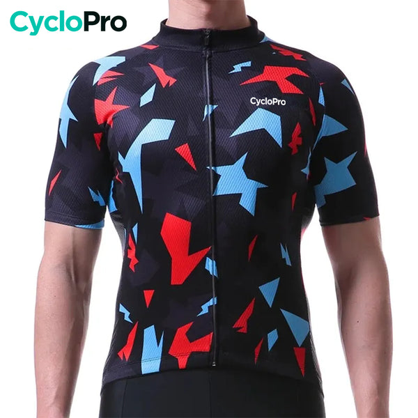 maillot cyclisme rouge et bleu mosaique 2