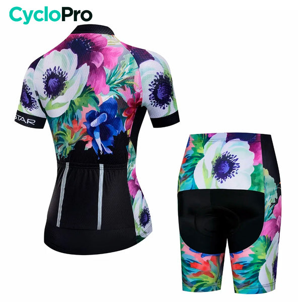 tenue cyclisme femme black flowers dos