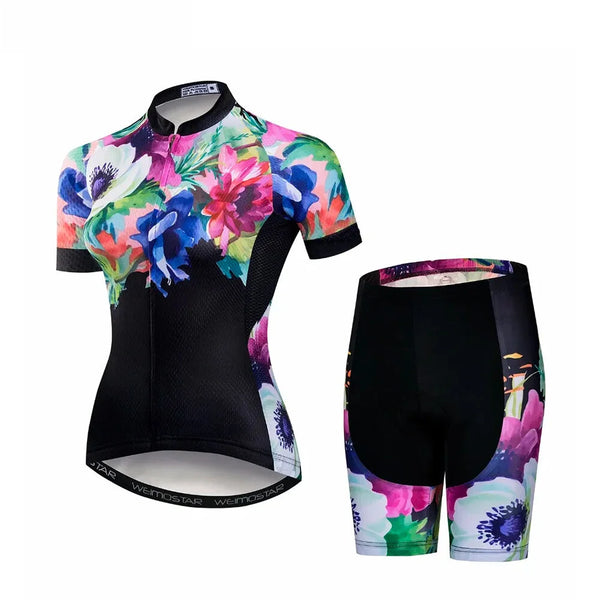 tenue cyclisme femme black flowers