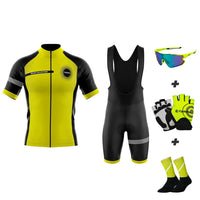 Paquete de Eklïps amarillo de verano completo - Traje de ciclismo + Mittens + Socks + Gafas