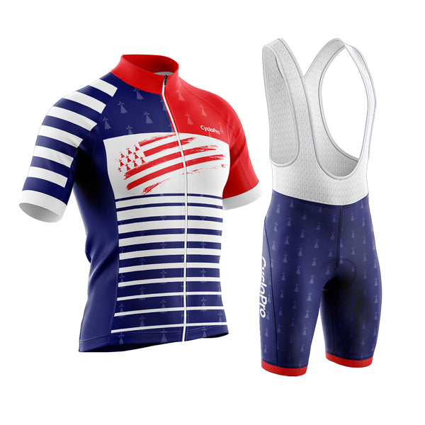 tenue de cyclisme bleu et rouge bretagne 
