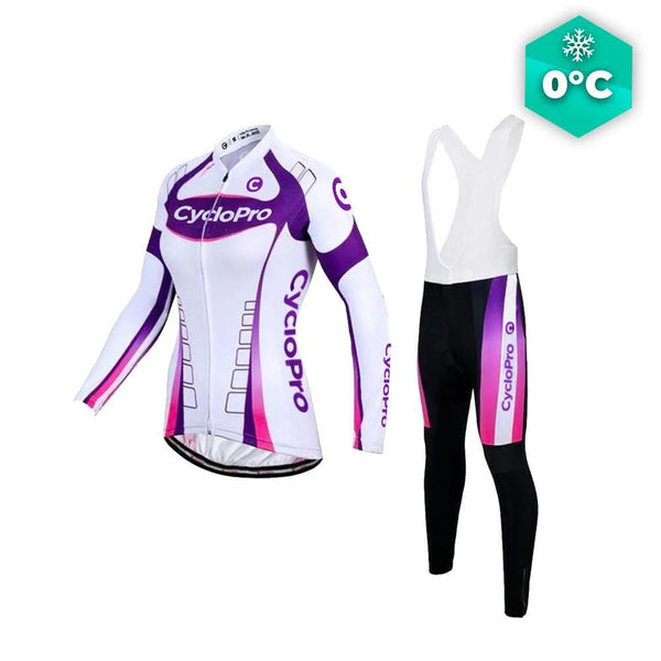 Tenue Vélo Hiver Violet - Confort+ tenue thermique femme CycloPro Avec bretelles XS 