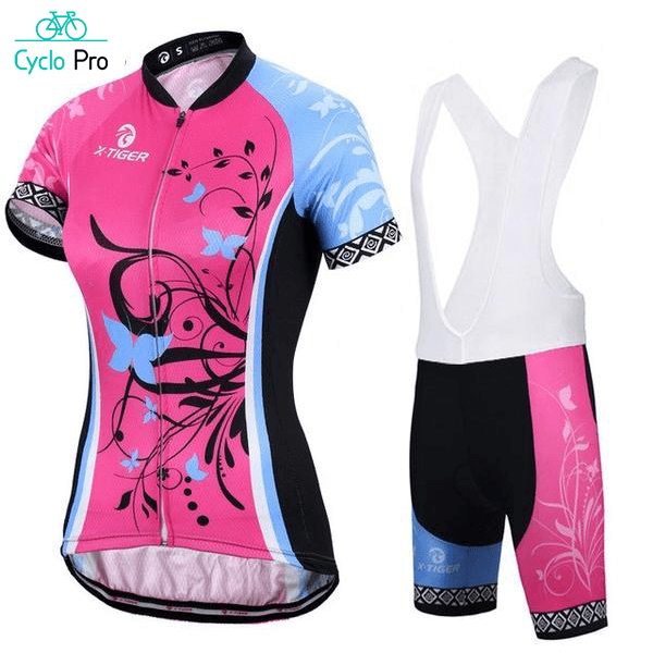 Tenue Vélo de Route à Fleurs - Confort+ - DESTOCKAGE Tenue de cyclisme été Cyclo Pro Avec bretelles XS 