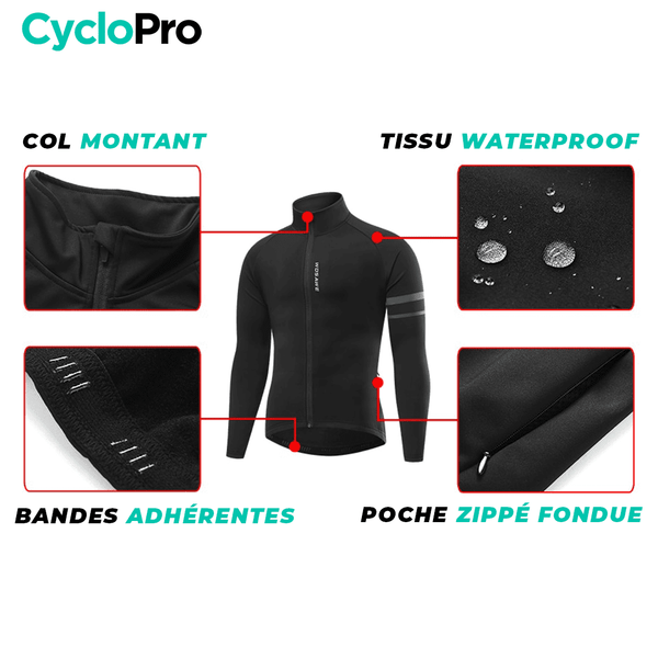 Veste Thermique Cyclisme Noire - Mountain+ - DESTOCKAGE Veste thermique velo CycloPro 